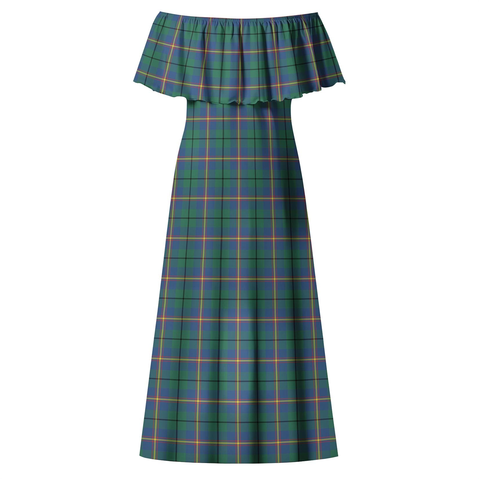 Carmichael Ancient Tartan Off Shoulder Long Dress - Tartanvibesclothing