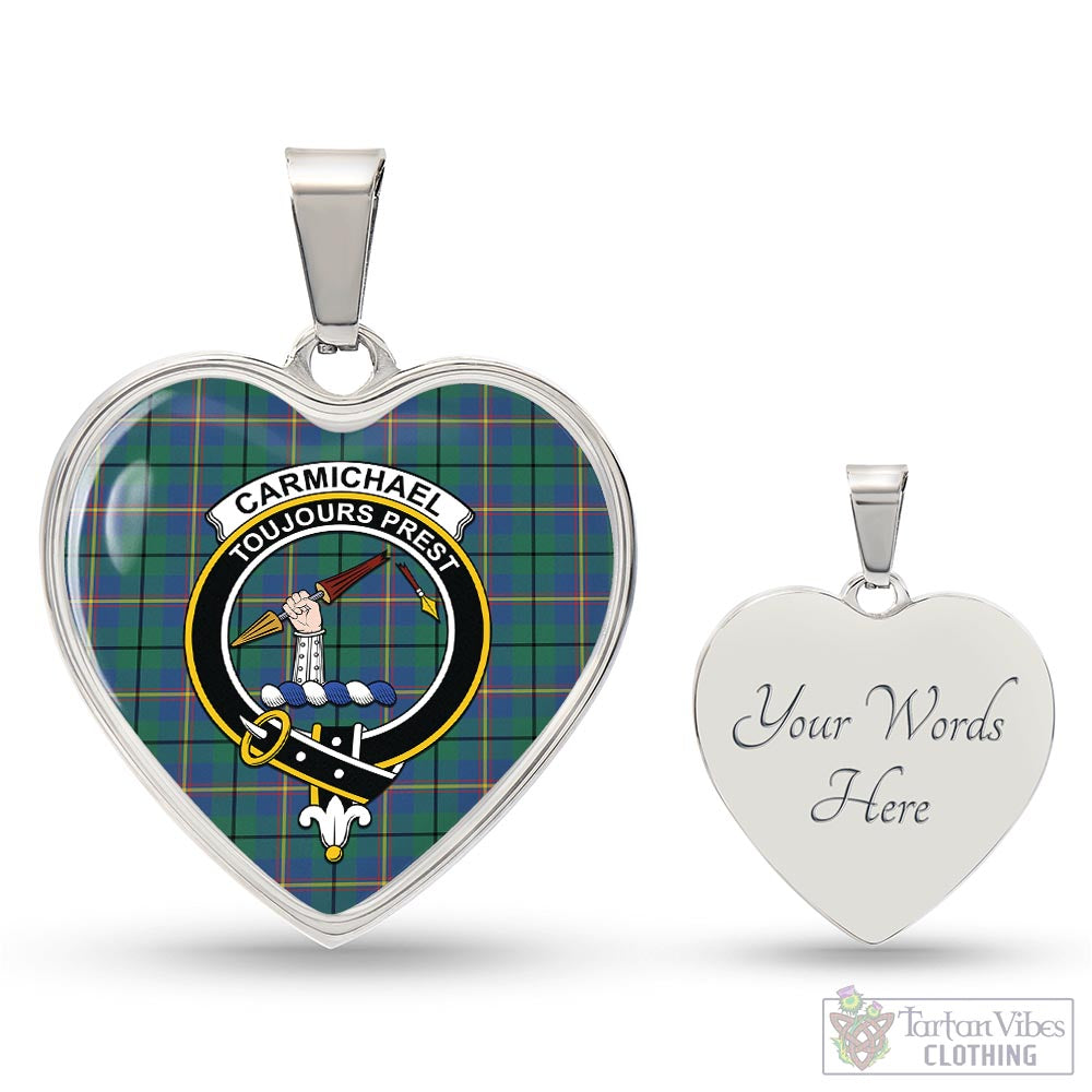 Tartan Vibes Clothing Carmichael Ancient Tartan Heart Necklace with Family Crest