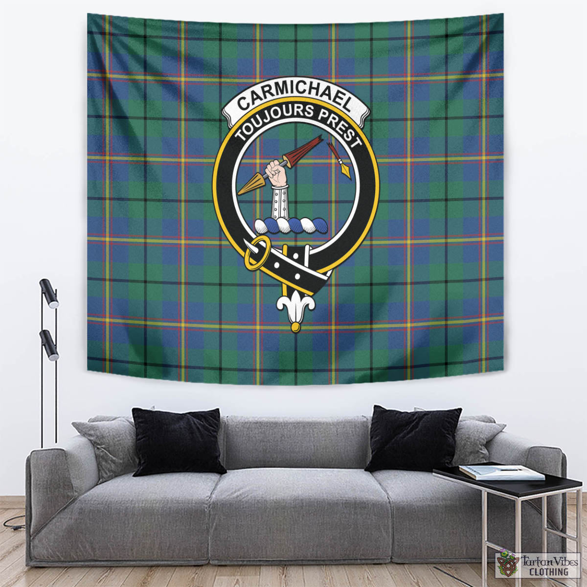 Tartan Vibes Clothing Carmichael Ancient Tartan Tapestry Wall Hanging and Home Decor for Room with Family Crest