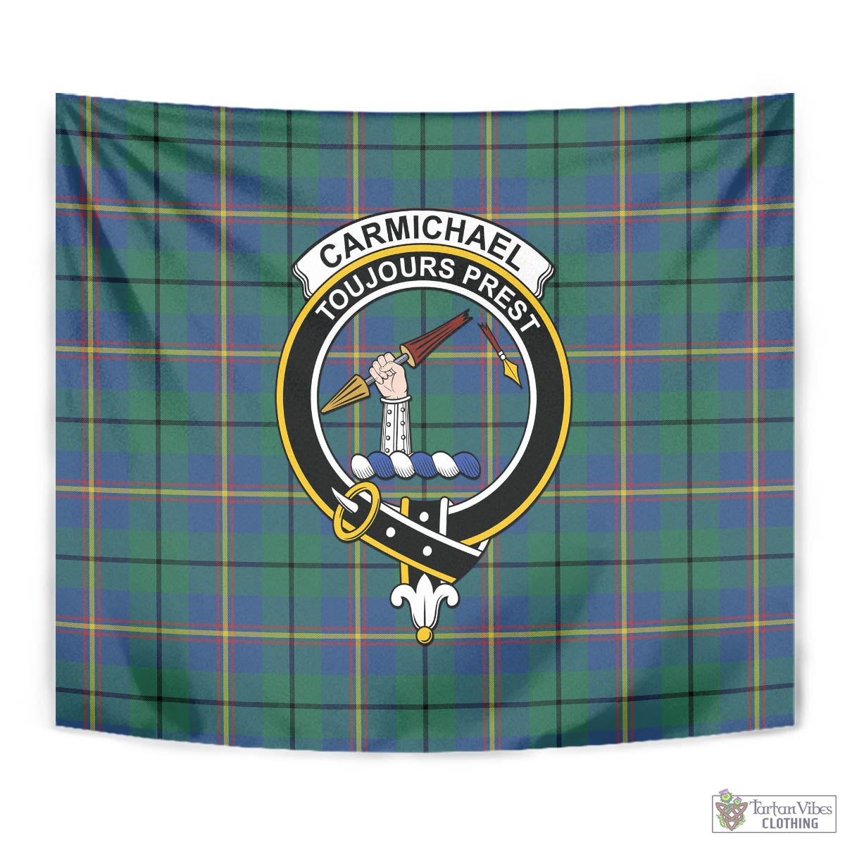 Tartan Vibes Clothing Carmichael Ancient Tartan Tapestry Wall Hanging and Home Decor for Room with Family Crest