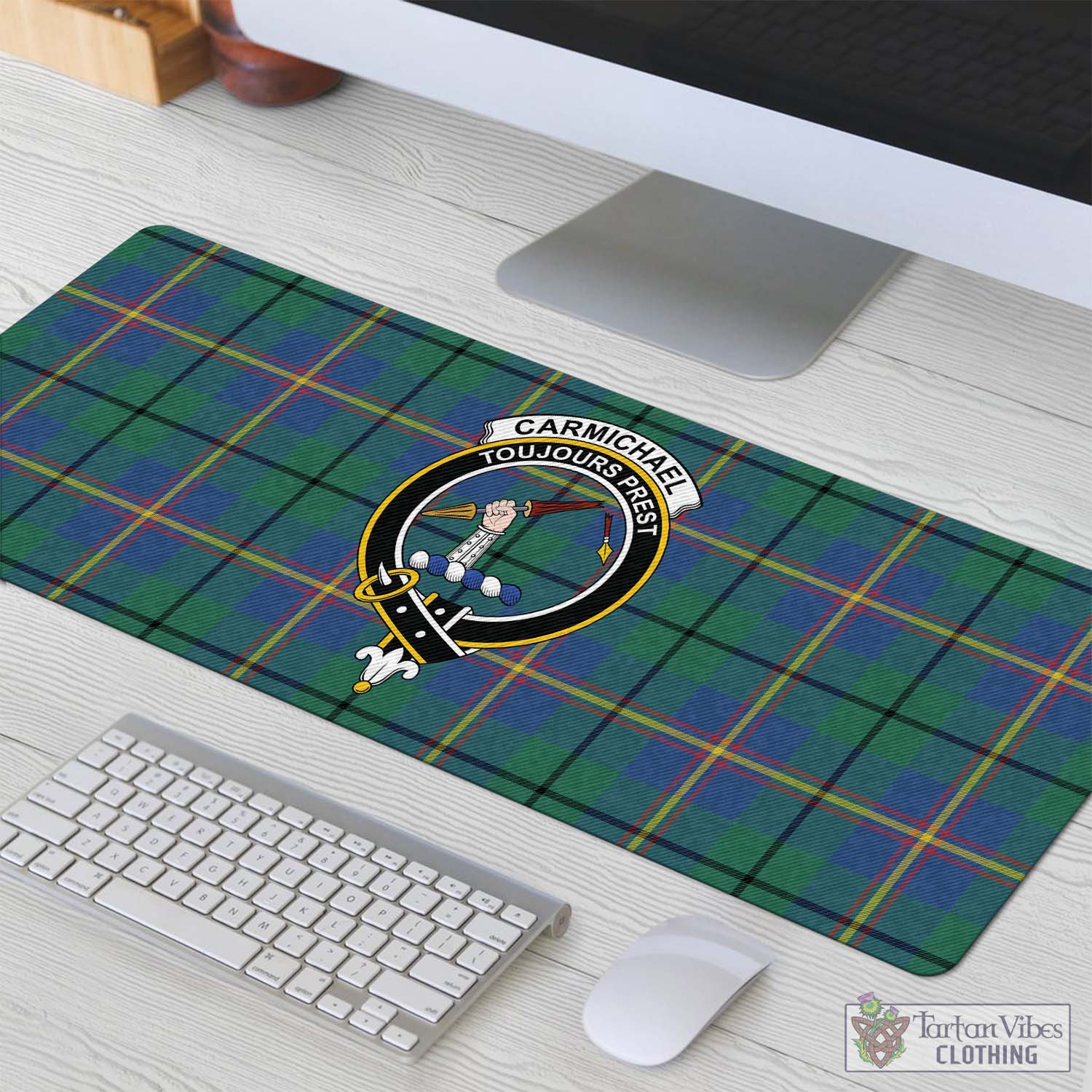 Tartan Vibes Clothing Carmichael Ancient Tartan Mouse Pad with Family Crest