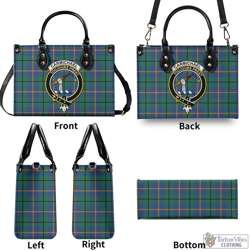 Tartan Vibes Clothing Carmichael Ancient Tartan Luxury Leather Handbags with Family Crest