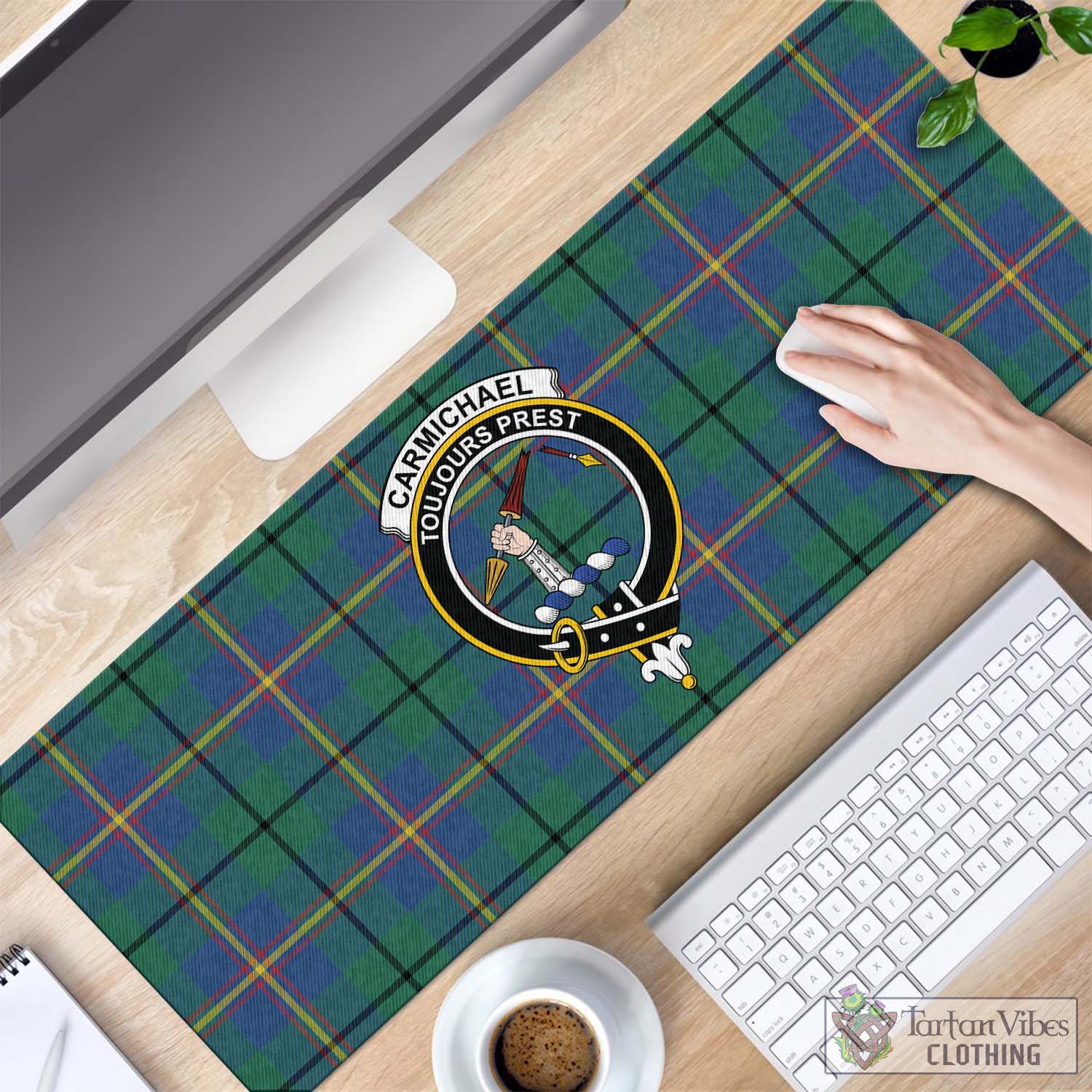 Tartan Vibes Clothing Carmichael Ancient Tartan Mouse Pad with Family Crest