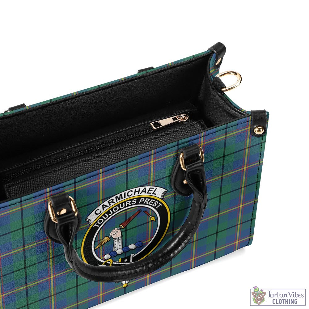 Tartan Vibes Clothing Carmichael Ancient Tartan Luxury Leather Handbags with Family Crest