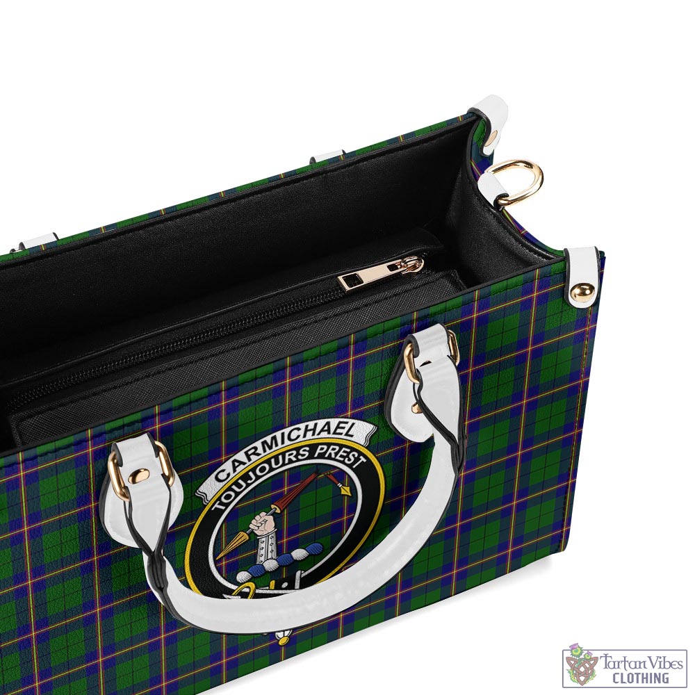 Tartan Vibes Clothing Carmichael Modern Tartan Luxury Leather Handbags with Family Crest