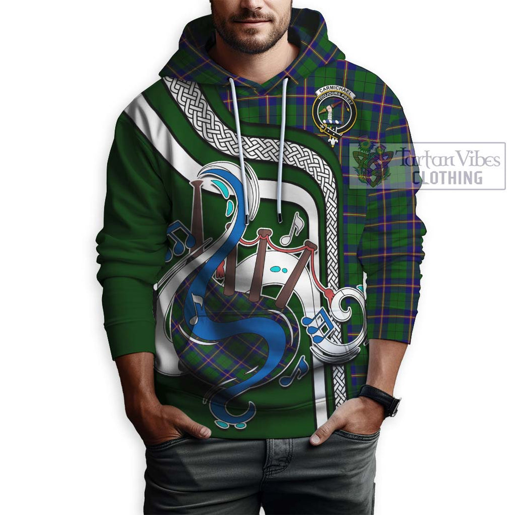 Carmichael Modern Tartan Hoodie with Epic Bagpipe Style Zip Hoodie - Tartanvibesclothing Shop