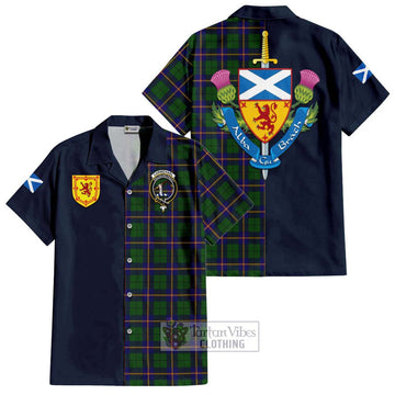 Carmichael Modern Tartan Short Sleeve Button Shirt Alba with Scottish Lion Royal Arm Half Style