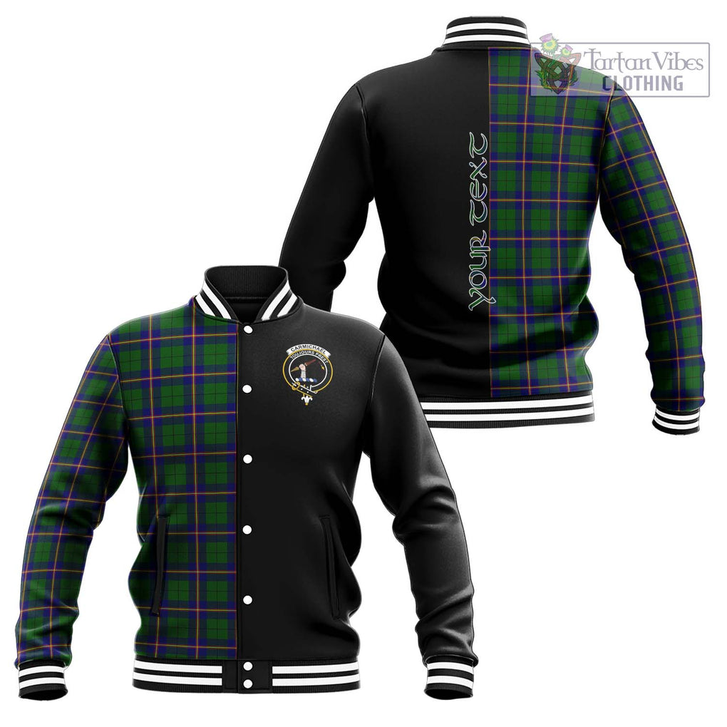 Carmichael Modern Tartan Baseball Jacket with Family Crest and Half Of Me Style Unisex - Tartanvibesclothing Shop