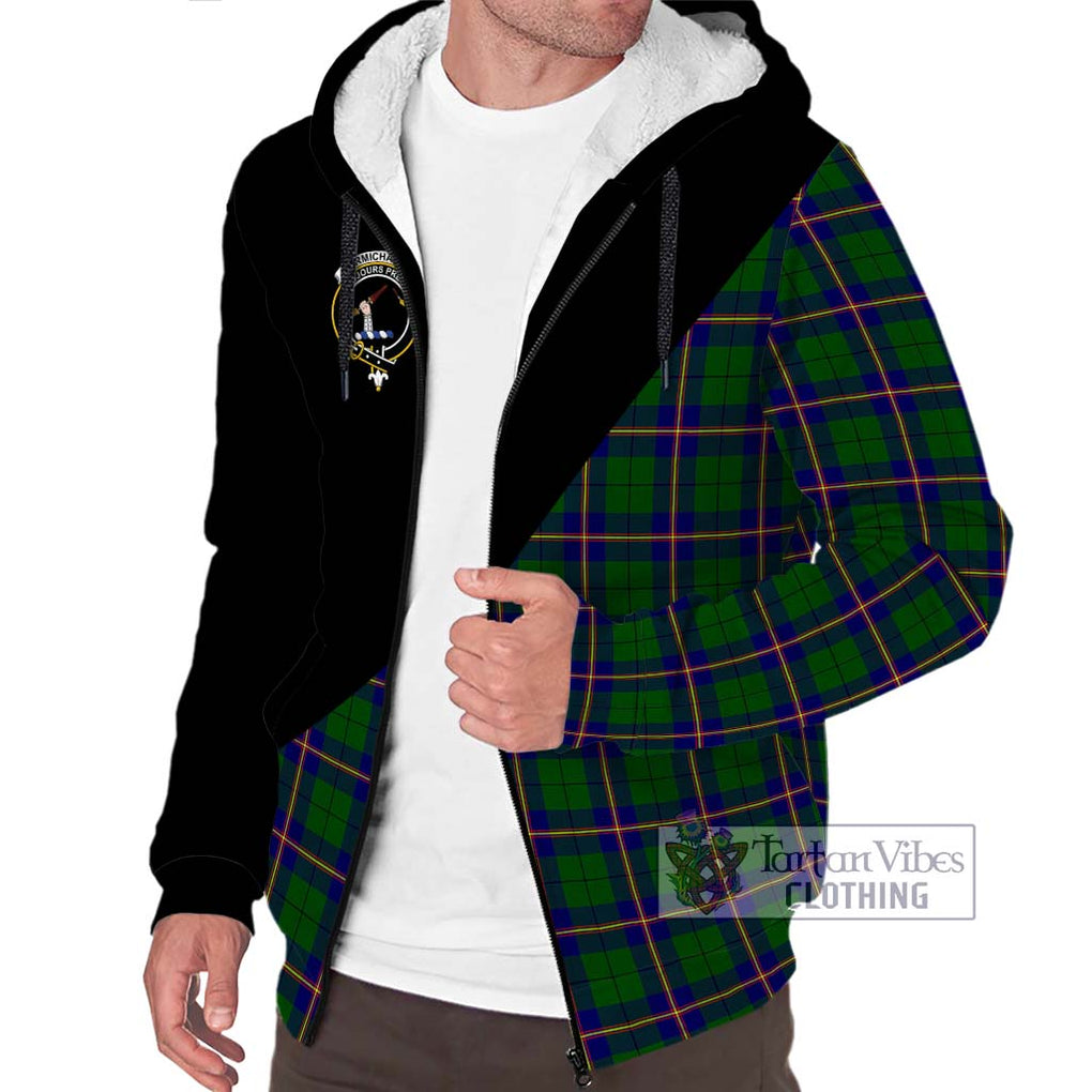 Carmichael Modern Tartan Sherpa Hoodie with Family Crest and Military Logo Style Unisex S - Tartanvibesclothing Shop