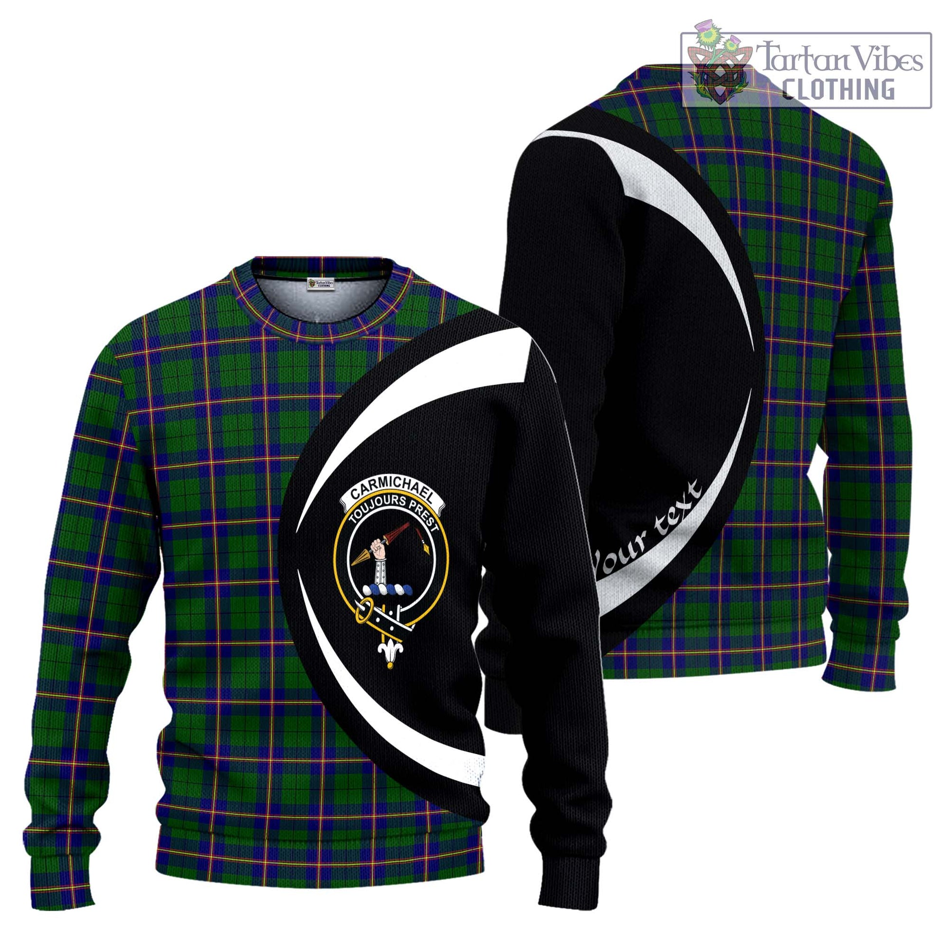 Tartan Vibes Clothing Carmichael Modern Tartan Knitted Sweater with Family Crest Circle Style