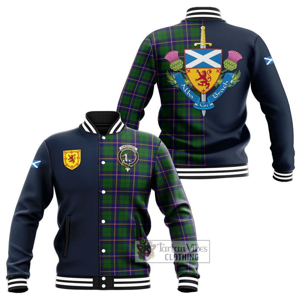 Tartan Vibes Clothing Carmichael Modern Tartan Baseball Jacket with Scottish Lion Royal Arm Half Style