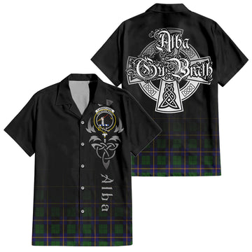 Carmichael Modern Tartan Short Sleeve Button Up Shirt Featuring Alba Gu Brath Family Crest Celtic Inspired