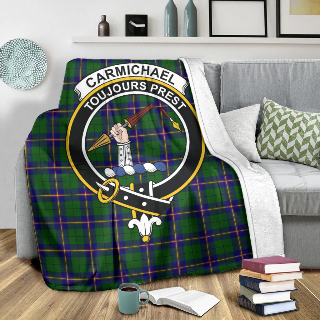 Carmichael Modern Tartan Blanket with Family Crest X-Large 59 x 79 inches 150 x 200 cm - Tartan Vibes Clothing