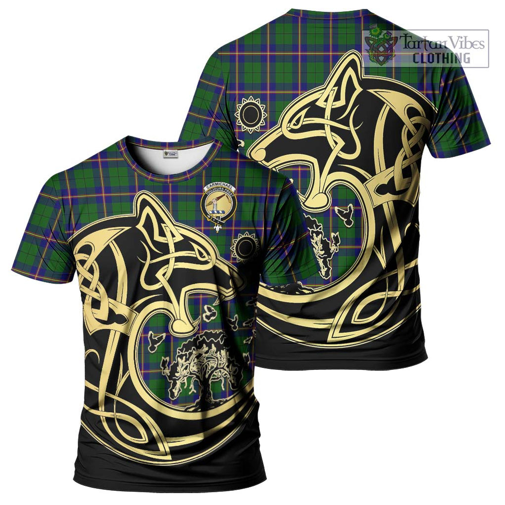 Carmichael Modern Tartan T-Shirt with Family Crest Celtic Wolf Style Kid's Shirt - Tartan Vibes Clothing