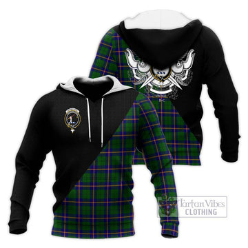 Carmichael Modern Tartan Knitted Hoodie with Family Crest and Military Logo Style