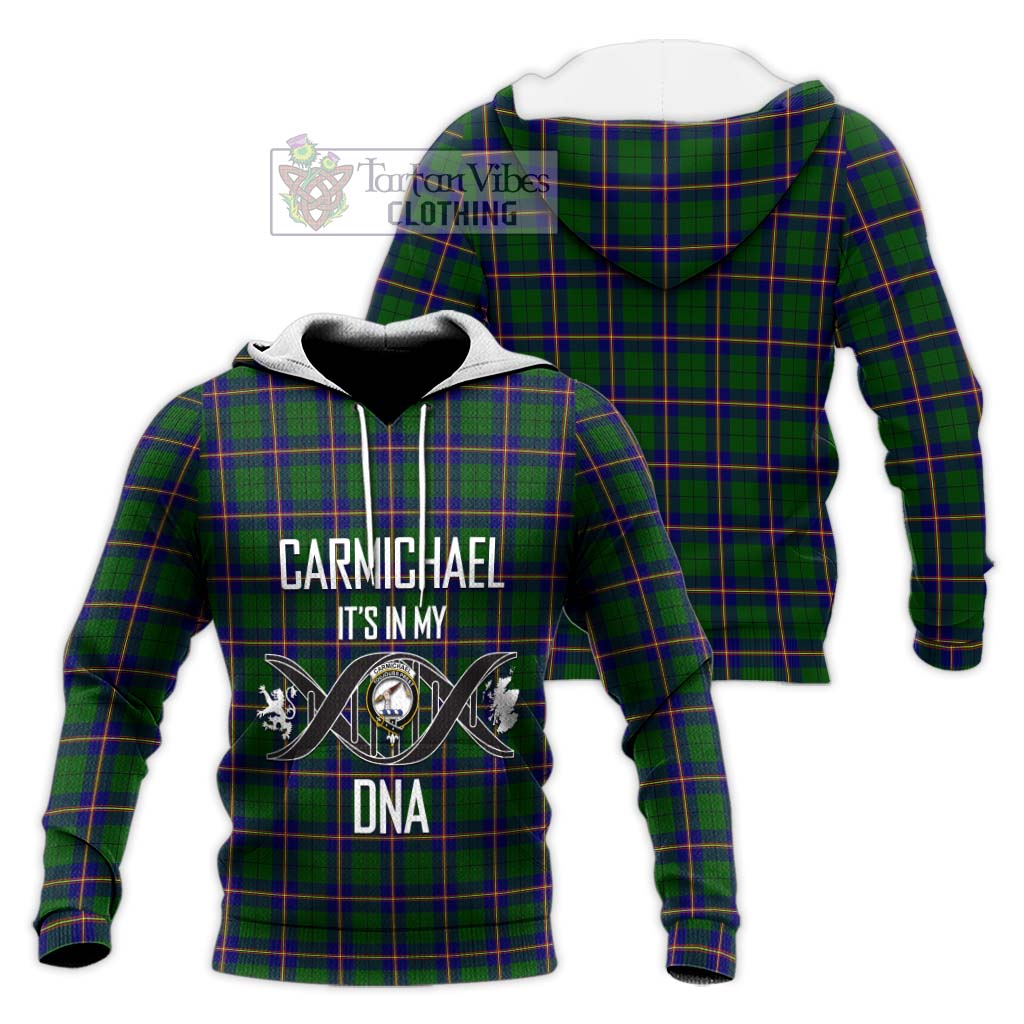 Tartan Vibes Clothing Carmichael Modern Tartan Knitted Hoodie with Family Crest DNA In Me Style