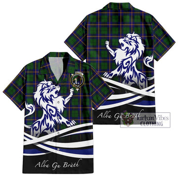 Carmichael Modern Tartan Short Sleeve Button Shirt with Alba Gu Brath Regal Lion Emblem