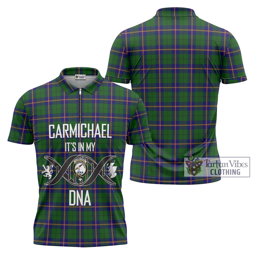 Carmichael Modern Tartan Zipper Polo Shirt with Family Crest DNA In Me Style Unisex - Tartanvibesclothing Shop