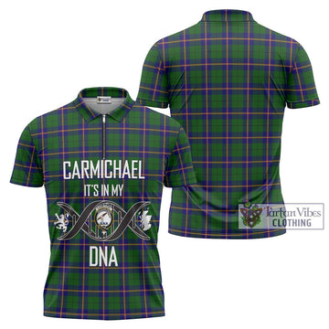 Carmichael Modern Tartan Zipper Polo Shirt with Family Crest DNA In Me Style