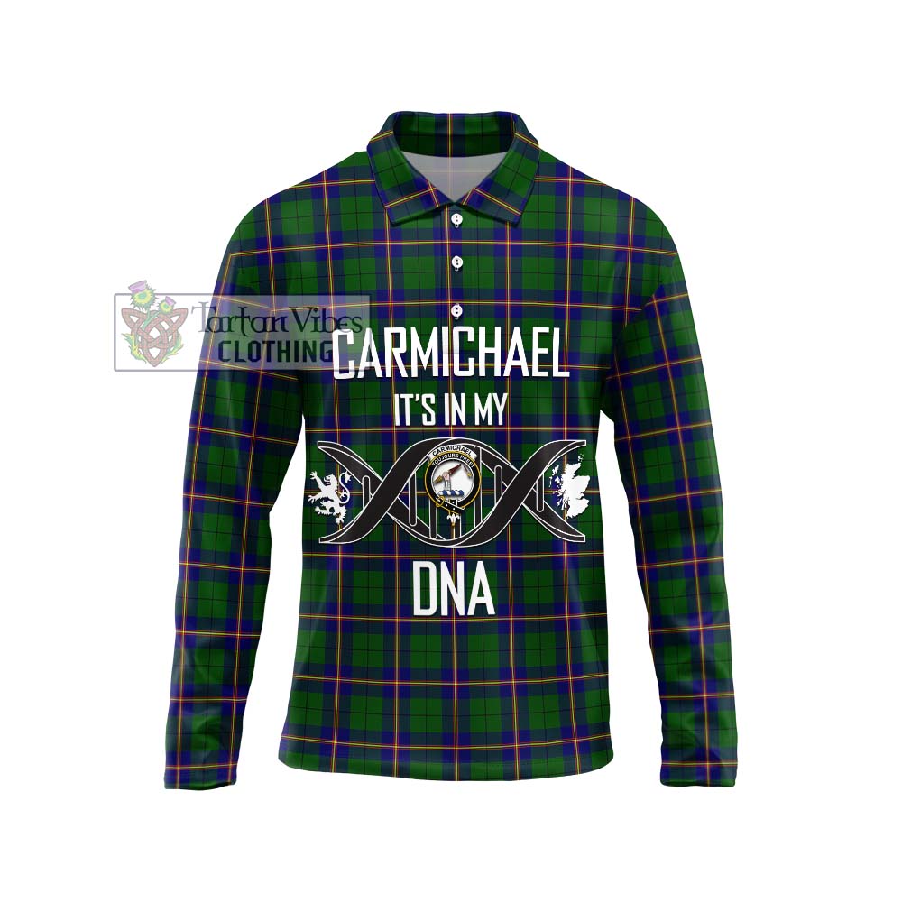 Carmichael Modern Tartan Long Sleeve Polo Shirt with Family Crest DNA In Me Style Unisex - Tartanvibesclothing Shop