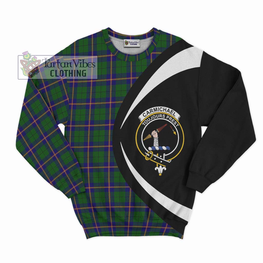 Carmichael Modern Tartan Sweatshirt with Family Crest Circle Style Unisex - Tartan Vibes Clothing