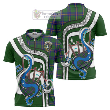 Carmichael Modern Tartan Zipper Polo Shirt with Epic Bagpipe Style