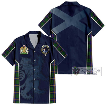 Carmichael Modern Tartan Short Sleeve Button Shirt with Family Crest and Lion Rampant Vibes Sport Style