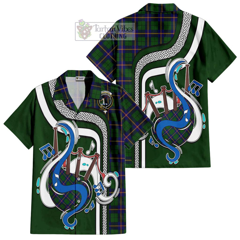 Carmichael Modern Tartan Short Sleeve Button Shirt with Epic Bagpipe Style Kid - Tartanvibesclothing Shop