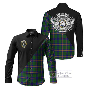 Carmichael Modern Tartan Long Sleeve Button Shirt with Family Crest and Military Logo Style