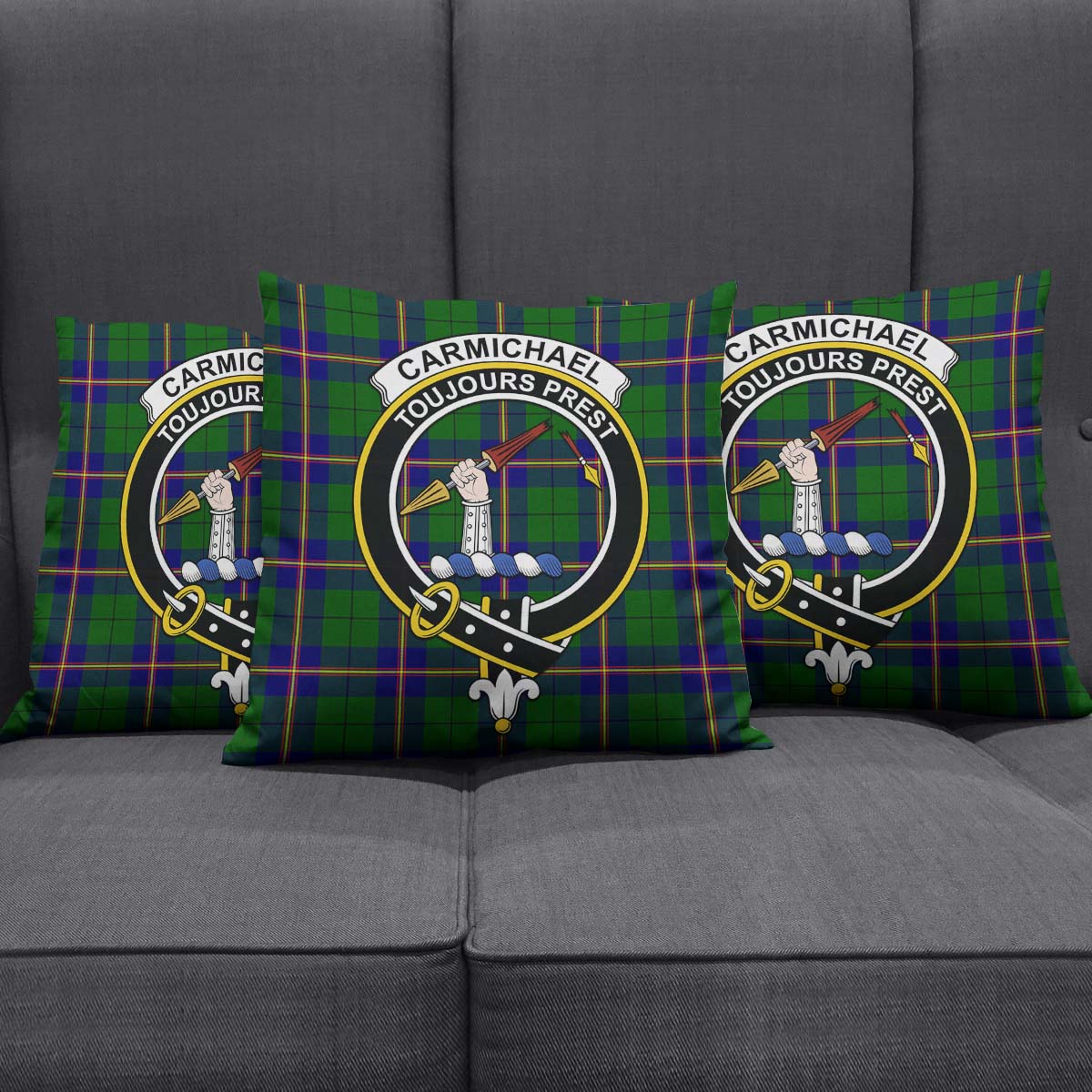 Carmichael Modern Tartan Pillow Cover with Family Crest Square Pillow Cover - Tartanvibesclothing