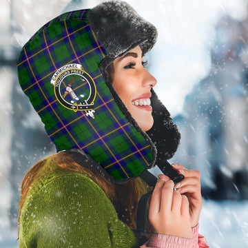 Carmichael Modern Tartan Winter Trapper Hat with Family Crest