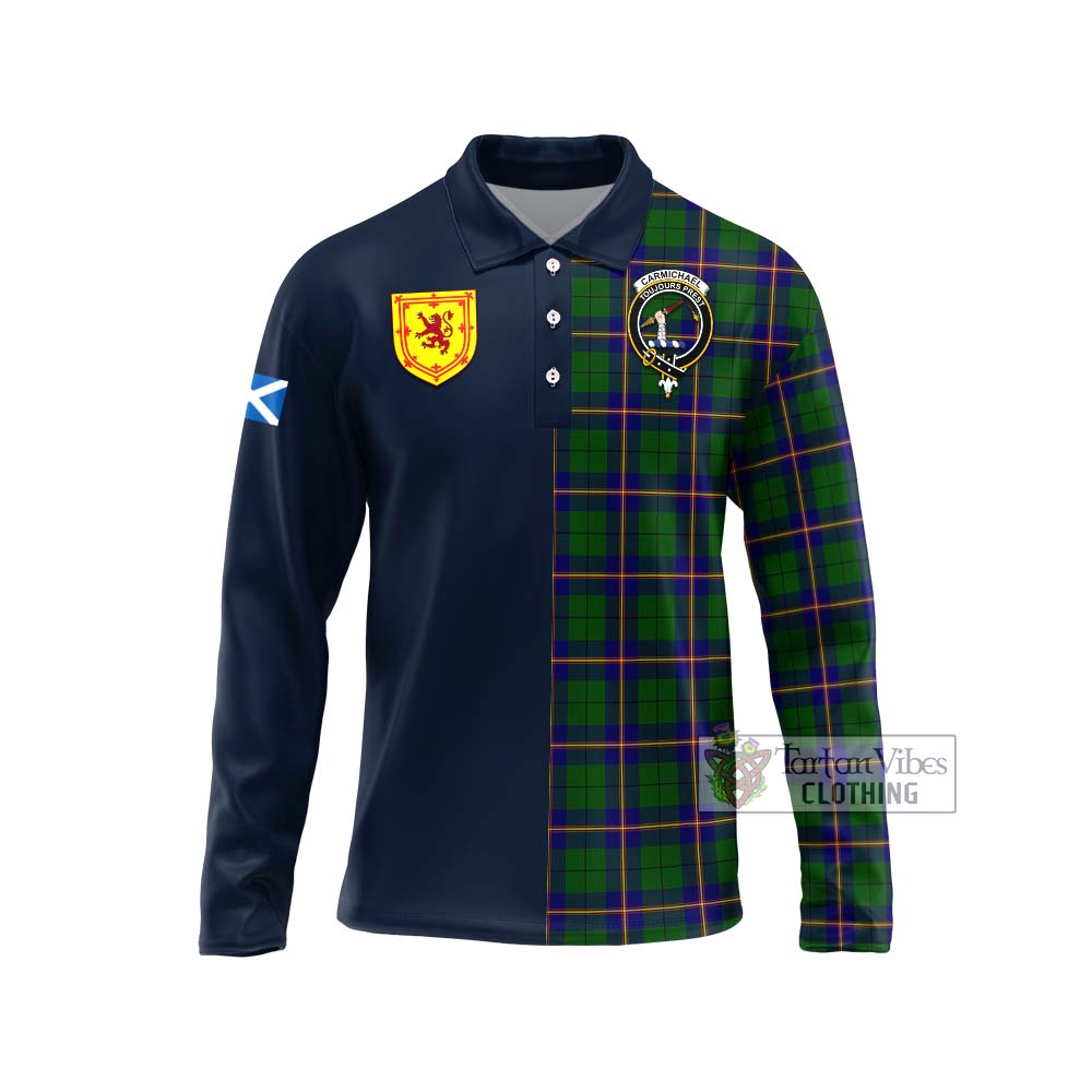 Tartan Vibes Clothing Carmichael Modern Tartan Long Sleeve Polo Shirt with Scottish Lion Royal Arm Half Style