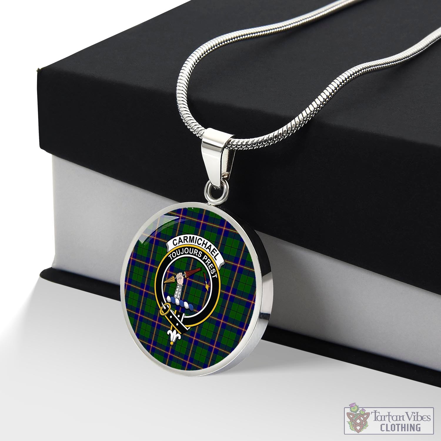 Tartan Vibes Clothing Carmichael Modern Tartan Circle Necklace with Family Crest