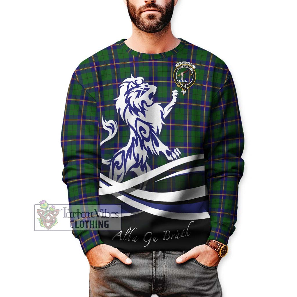 Carmichael Modern Tartan Sweatshirt with Alba Gu Brath Regal Lion Emblem Unisex - Tartanvibesclothing Shop