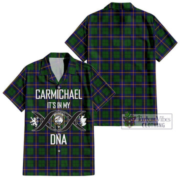 Carmichael Modern Tartan Short Sleeve Button Shirt with Family Crest DNA In Me Style