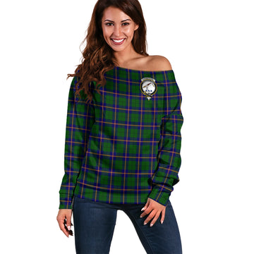 Carmichael Modern Tartan Off Shoulder Women Sweater with Family Crest