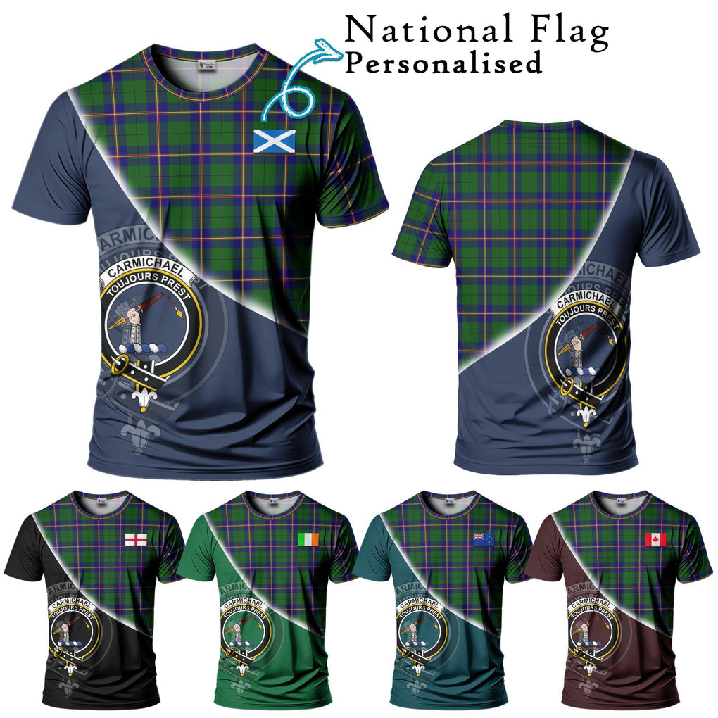 Carmichael Modern Tartan T-Shirt with Personalised National Flag and Family Crest Half Style Kid's Shirt - Tartanvibesclothing Shop