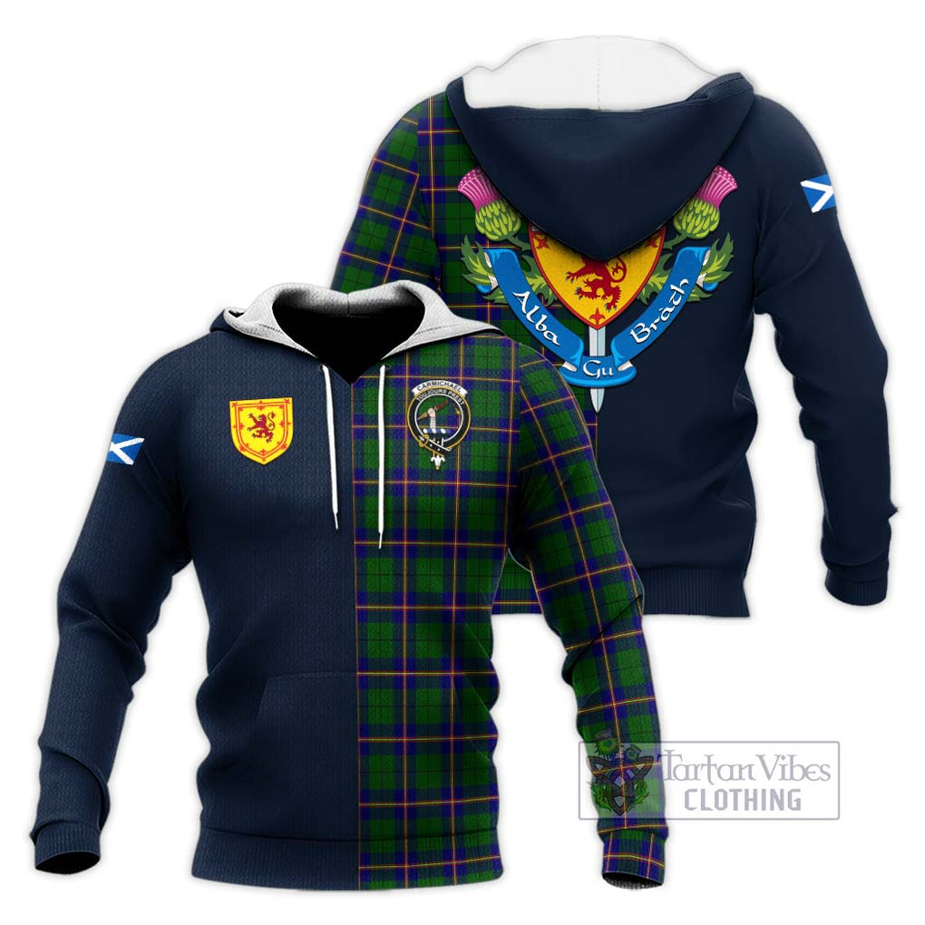 Tartan Vibes Clothing Carmichael Modern Tartan Knitted Hoodie with Scottish Lion Royal Arm Half Style