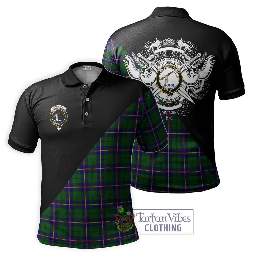 Carmichael Modern Tartan Polo Shirt with Family Crest and Military Logo Style Kid - Tartanvibesclothing Shop