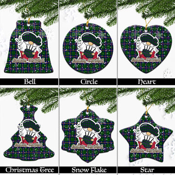 Carmichael Modern Tartan Christmas Ceramic Ornaments with Scottish Gnome Playing Bagpipes