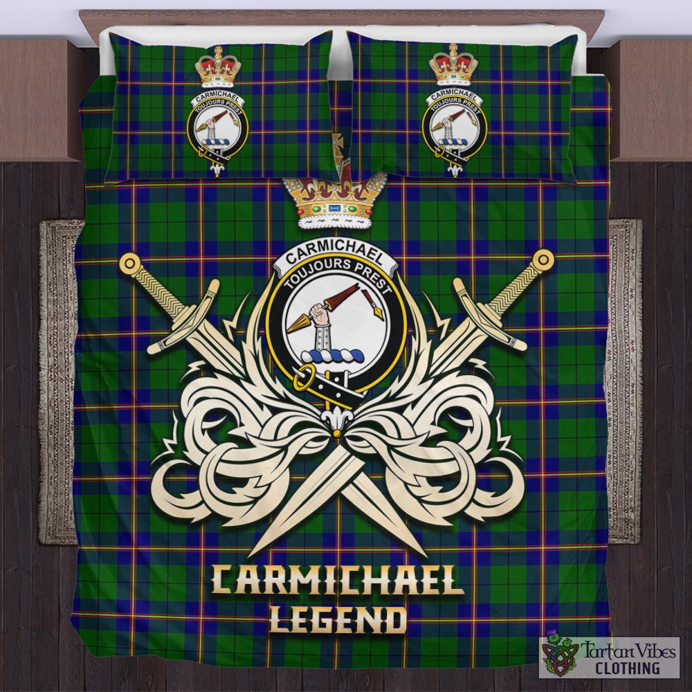 Tartan Vibes Clothing Carmichael Modern Tartan Bedding Set with Clan Crest and the Golden Sword of Courageous Legacy