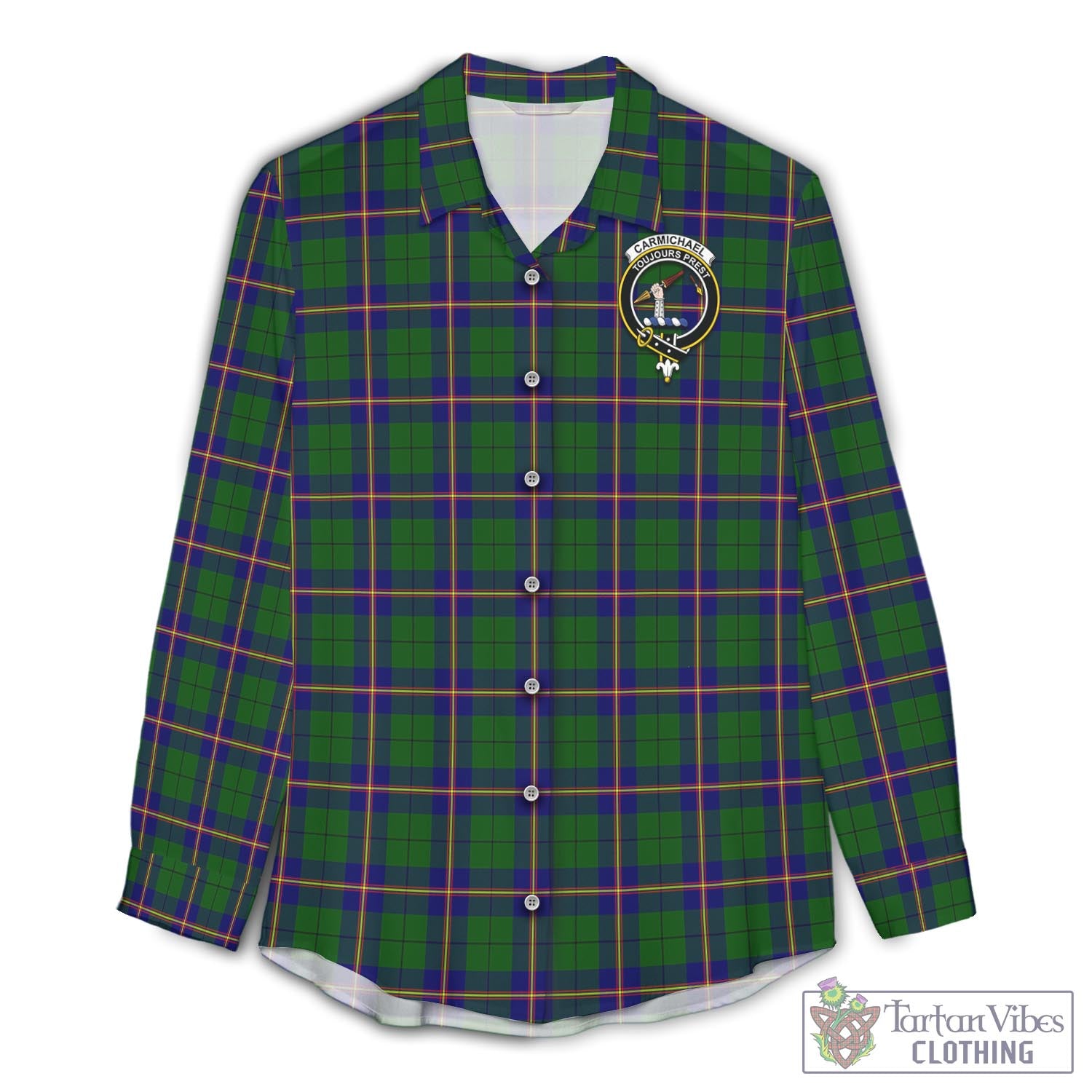 Tartan Vibes Clothing Carmichael Modern Tartan Womens Casual Shirt with Family Crest