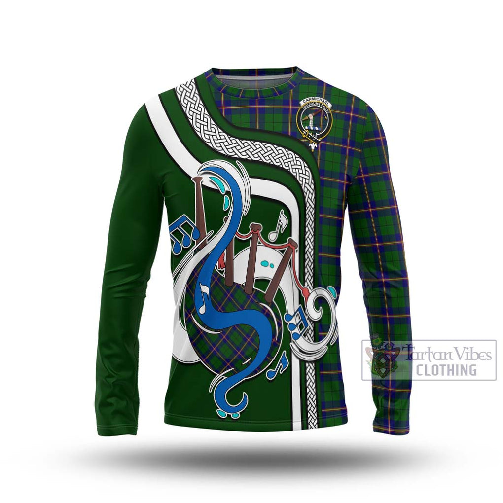 Tartan Vibes Clothing Carmichael Modern Tartan Long Sleeve T-Shirt with Epic Bagpipe Style