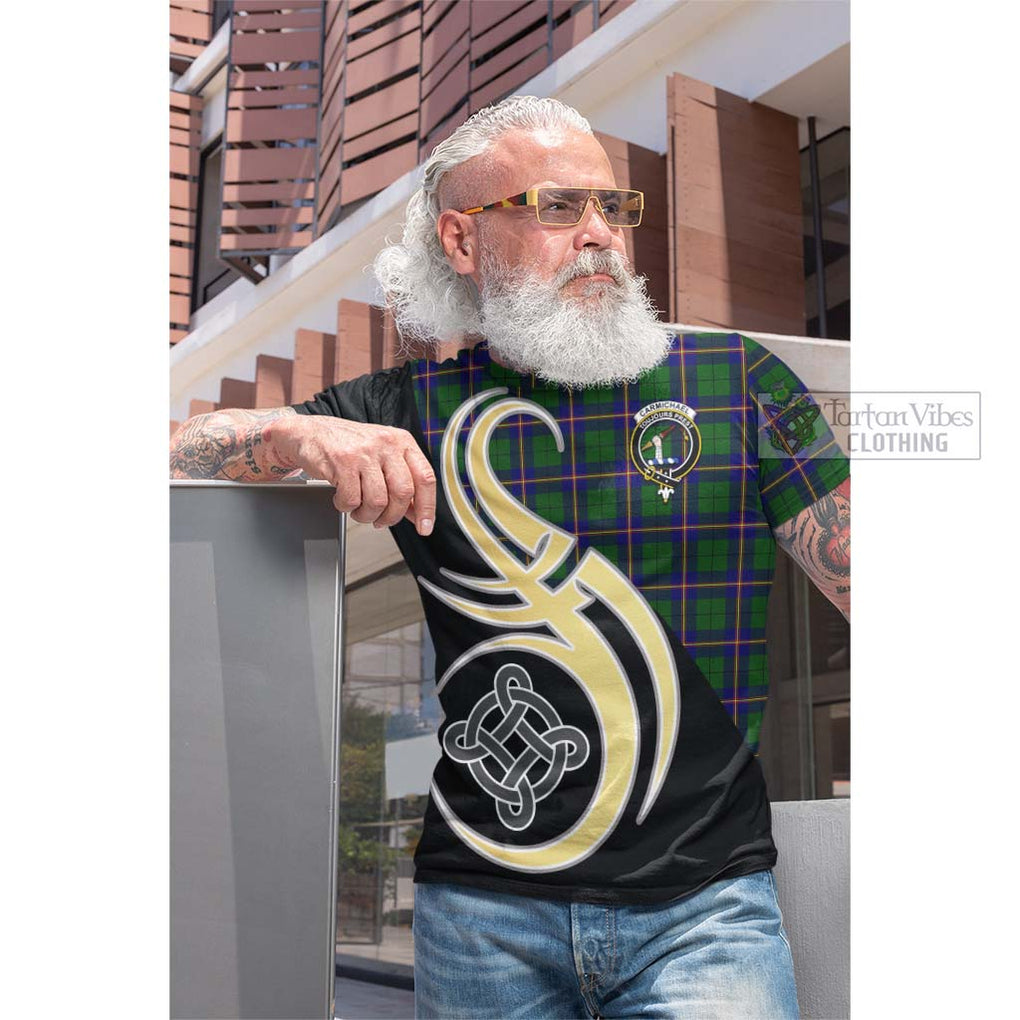 Tartan Vibes Clothing Carmichael Modern Tartan Cotton T-shirt with Family Crest and Celtic Symbol Style