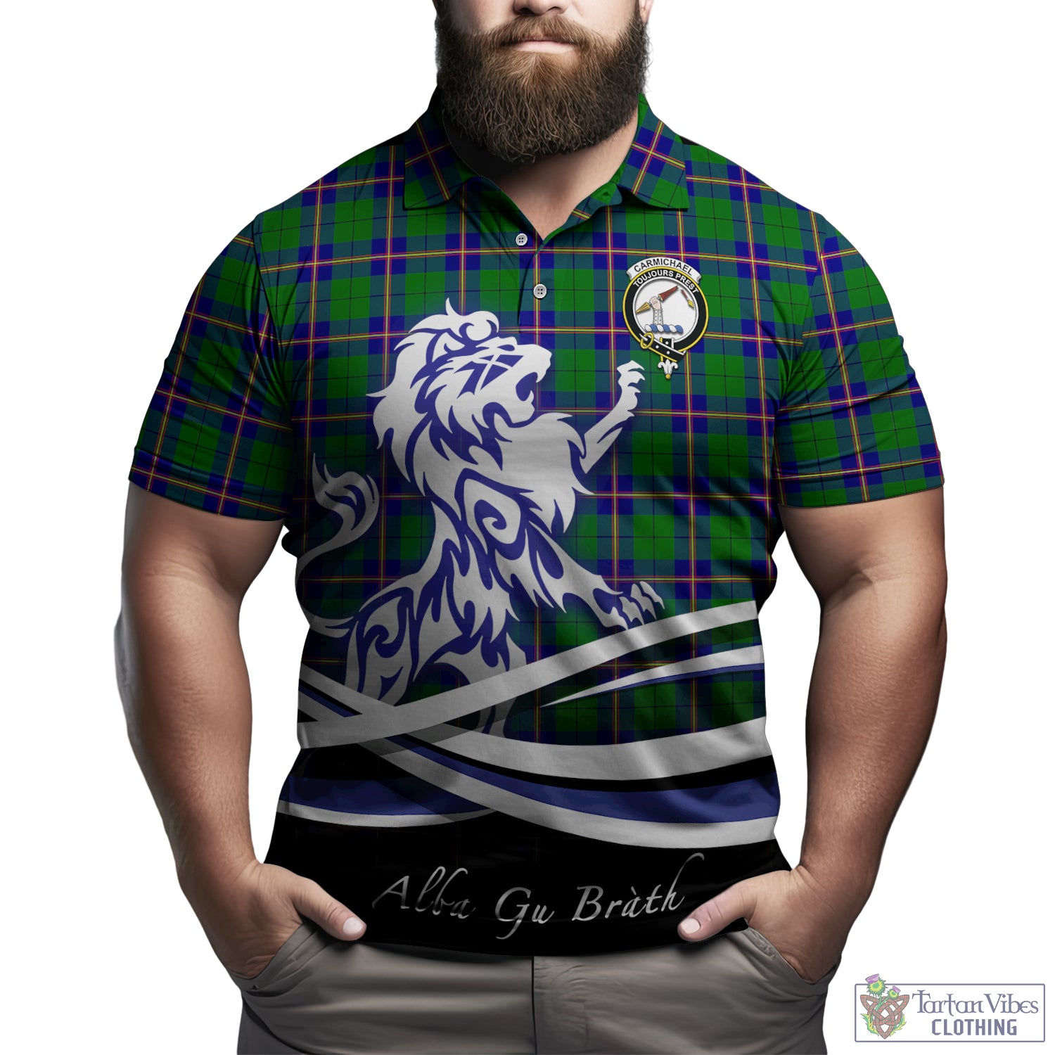 carmichael-modern-tartan-polo-shirt-with-alba-gu-brath-regal-lion-emblem