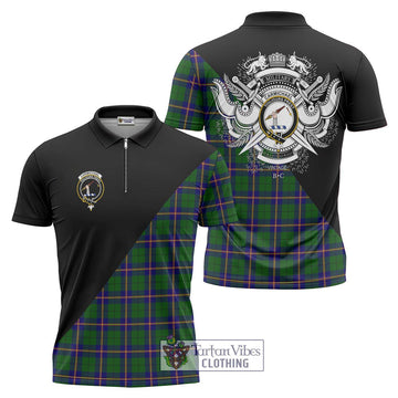 Carmichael Modern Tartan Zipper Polo Shirt with Family Crest and Military Logo Style