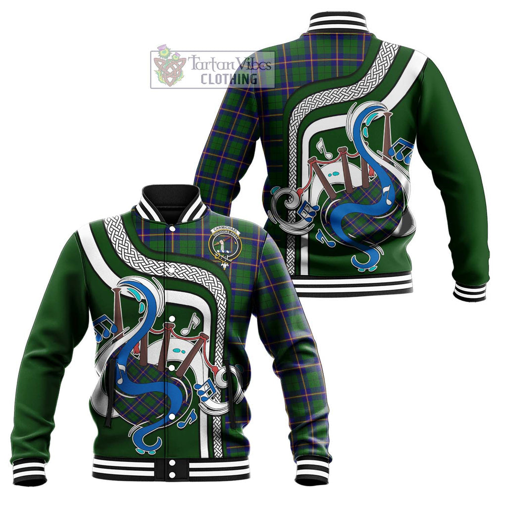 Tartan Vibes Clothing Carmichael Modern Tartan Baseball Jacket with Epic Bagpipe Style