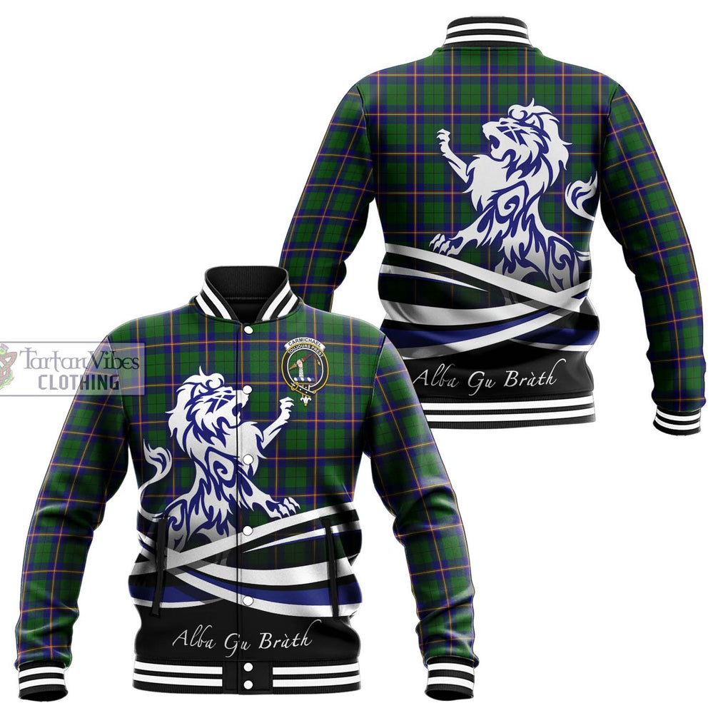 Carmichael Modern Tartan Baseball Jacket with Alba Gu Brath Regal Lion Emblem Unisex - Tartanvibesclothing Shop