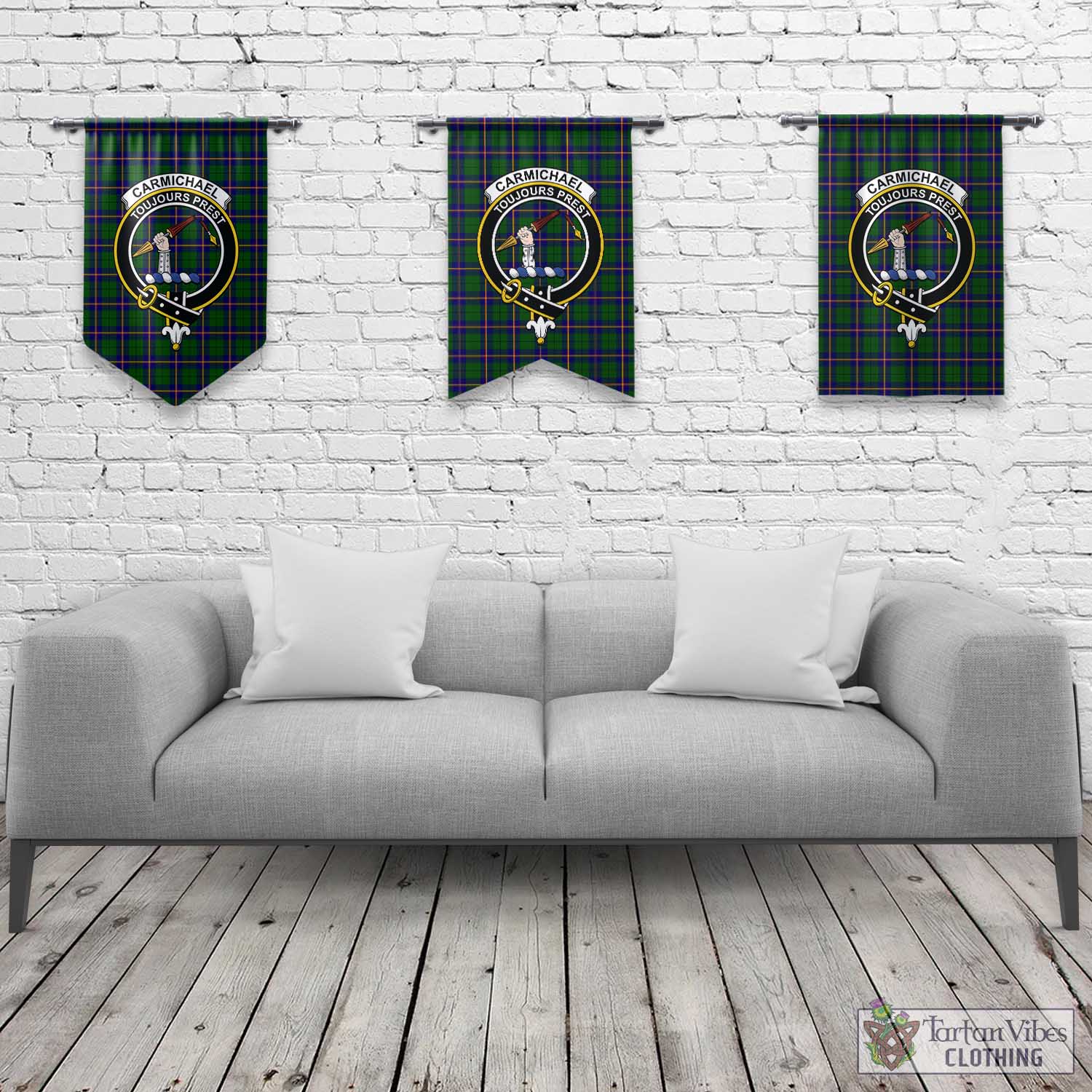 Tartan Vibes Clothing Carmichael Modern Tartan Gonfalon, Tartan Banner with Family Crest