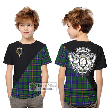 Carmichael Modern Tartan Kid T-Shirt with Family Crest and Military Logo Style